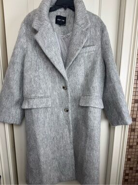 Grey Lab 60% Wool Longline Coat L Heather Gray Oversized Notch Lapel